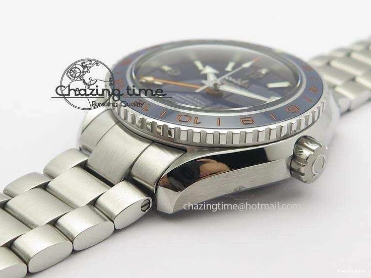 0523 Planet Ocean GMT 43.5mm V6F Goodplanet Orange Marker Blue Dial On SS Bracelet A ModernLook 8215